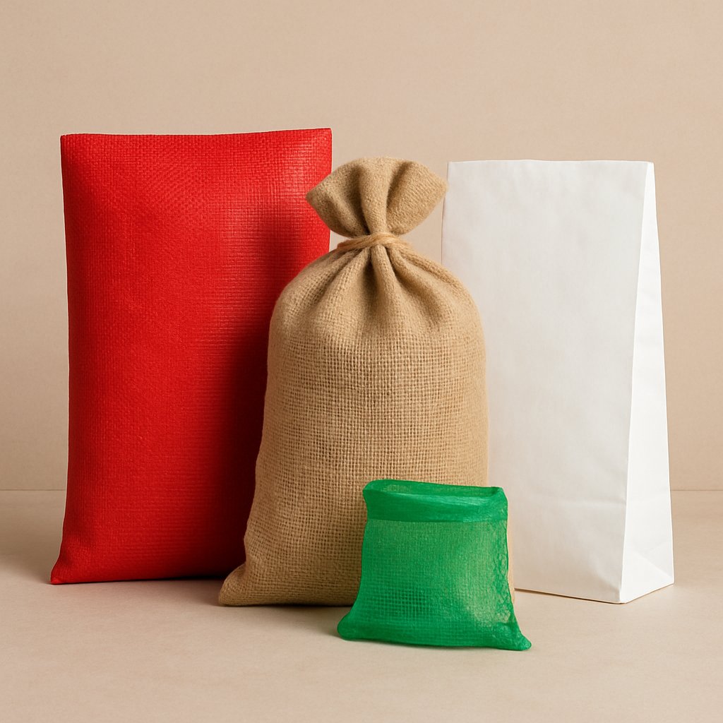 variedad de sacos, rafia, malla, papel